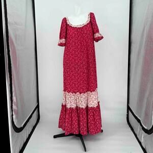 Vtg 70s Andrade Resort Floral Print Tiered Maxi Prairie Dress - Size 8